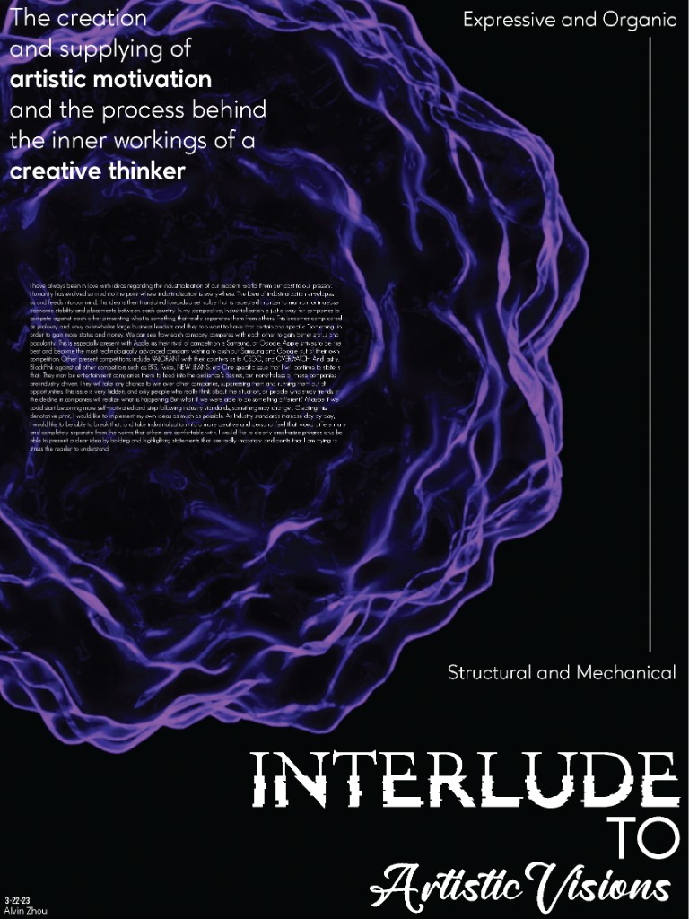 Interlude — purple organic form with body copy