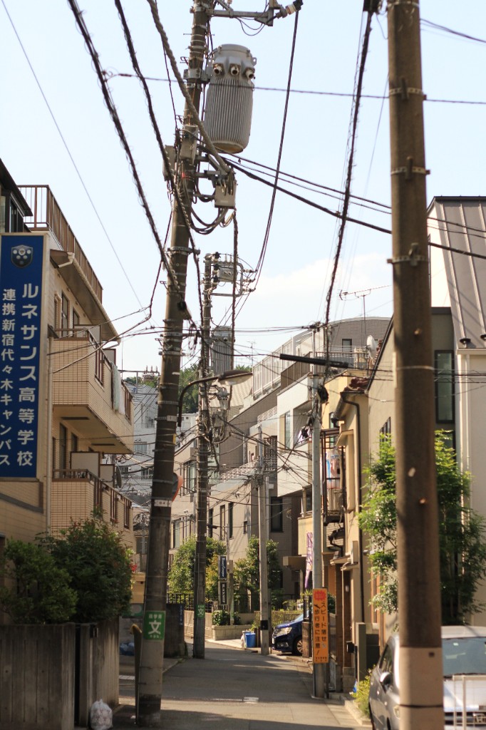 Urban — narrow street and overhead wires, Japan
