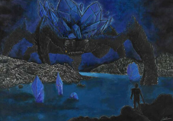Illustration — crystal monster with glowing blue shards