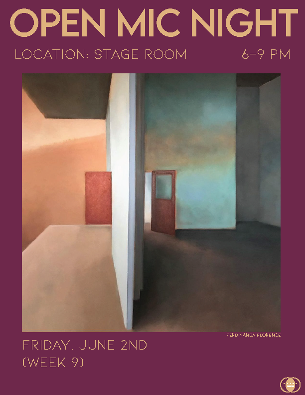 Event poster — Open Mic Night, Stage Room (Ferdinanda Florence artwork)