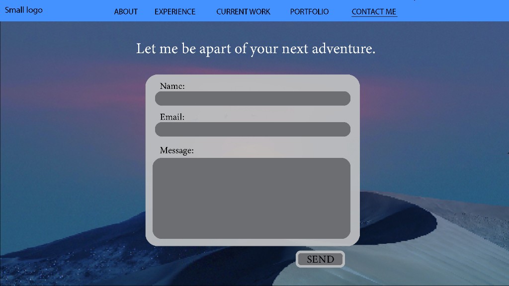Wireframe — contact page with form over hero photography