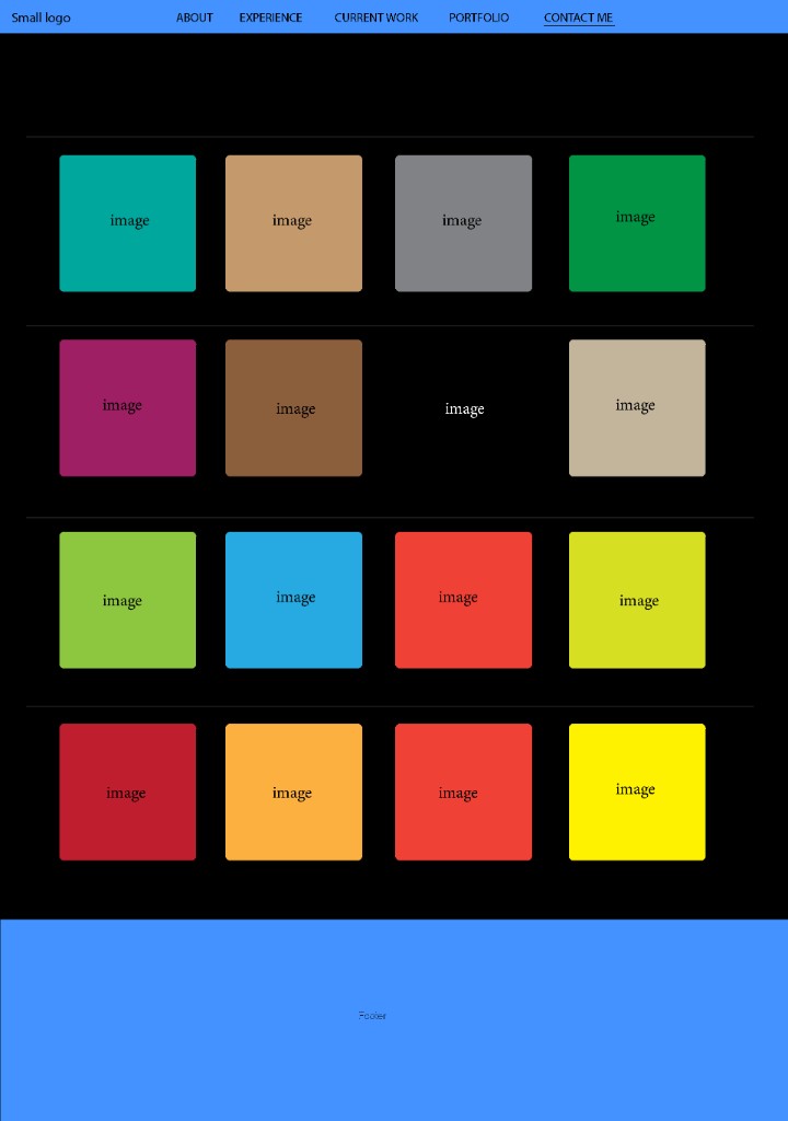 Wireframe — experience timeline with image grids by era