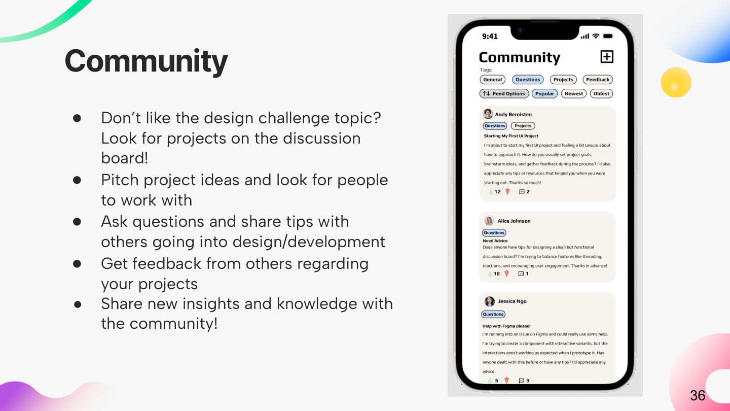 Final — Community board (pitch projects, feedback)