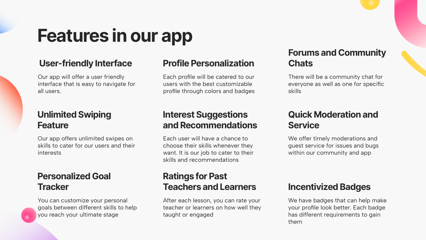Phase I — Core app features overview