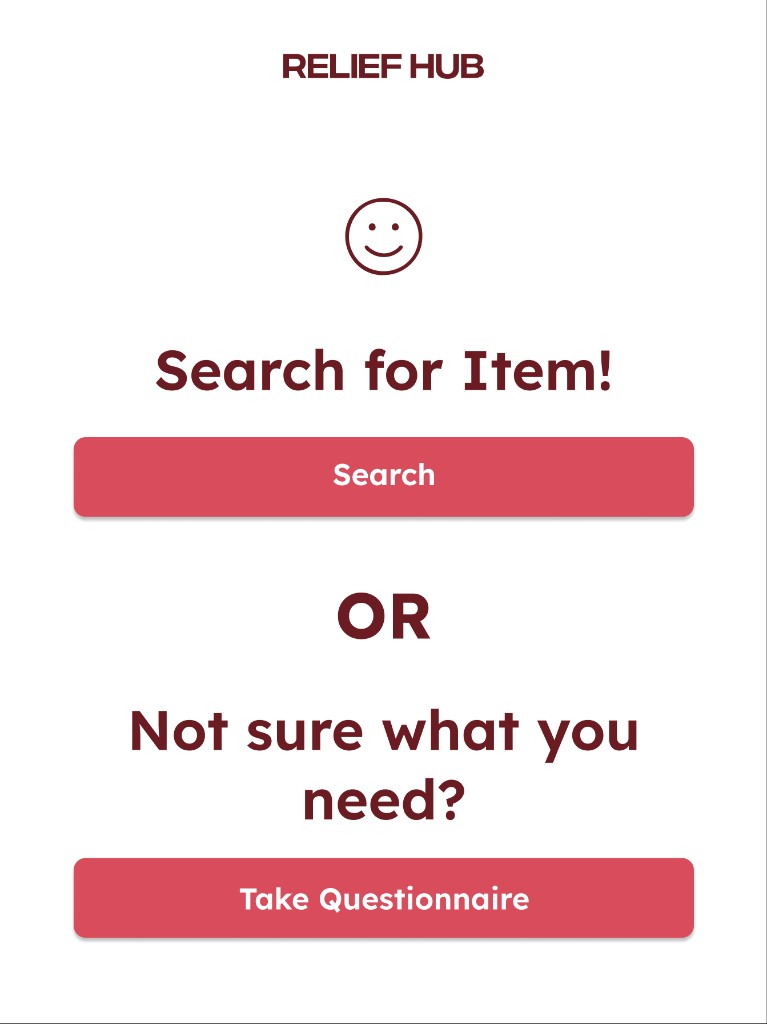 ReliefHub search or questionnaire choice screen