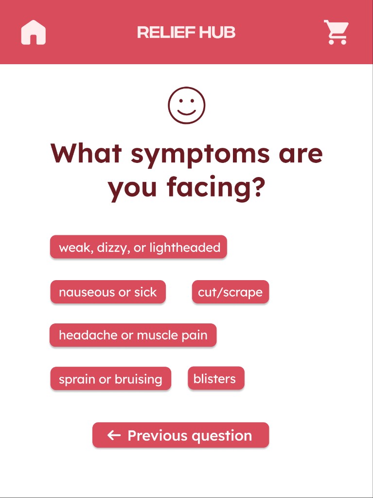 ReliefHub symptom selection screen