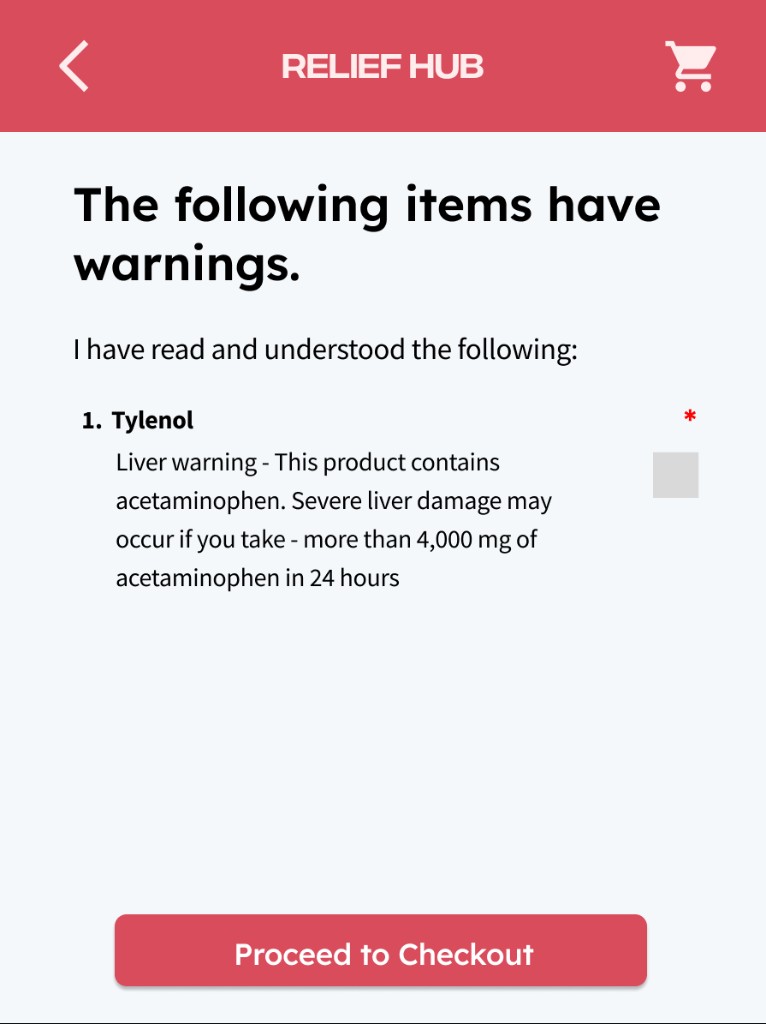 Tylenol safety warning before checkout