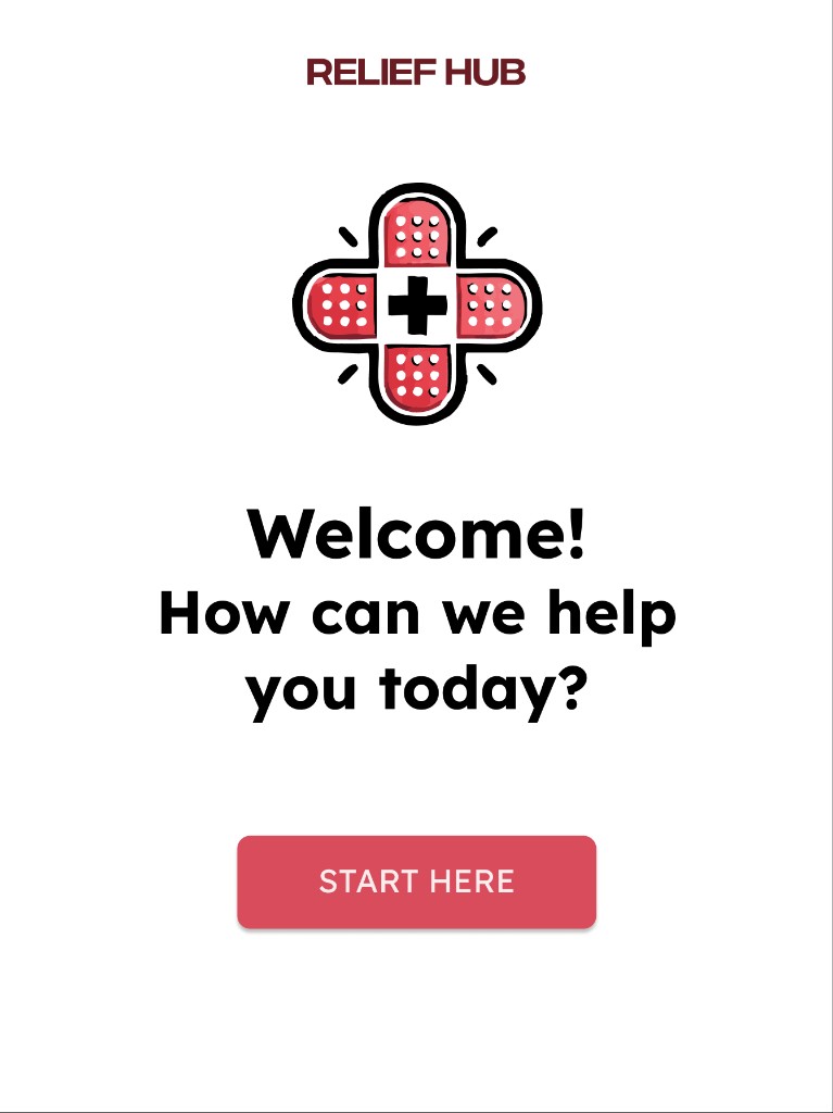 ReliefHub welcome screen