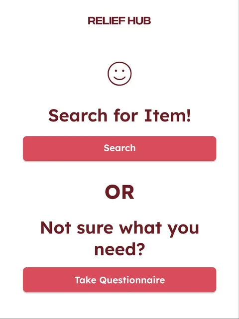 Start screen with search and questionnaire choices