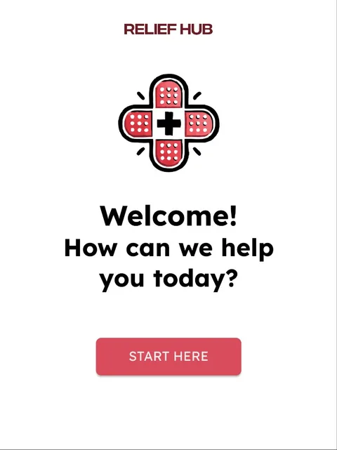 ReliefHub welcome screen