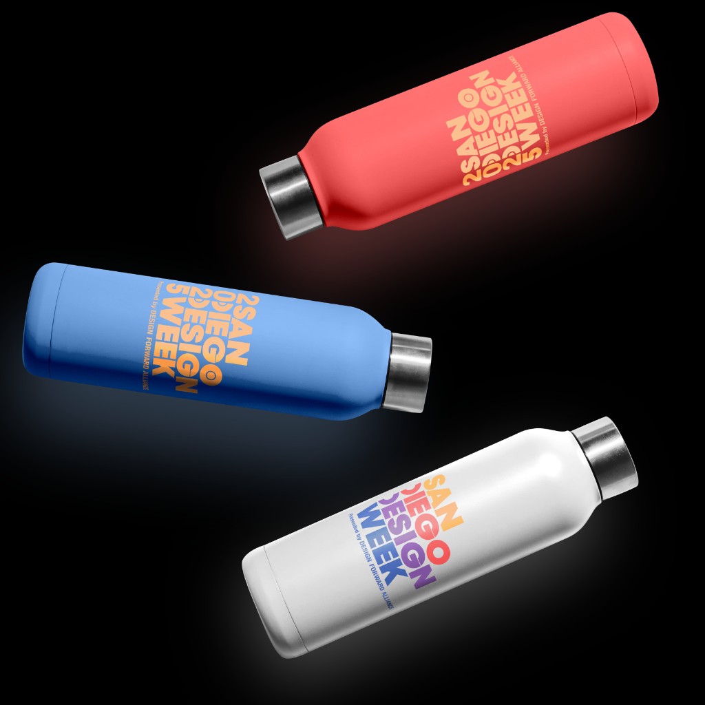 San Diego Design Week identity applied to reusable bottles
