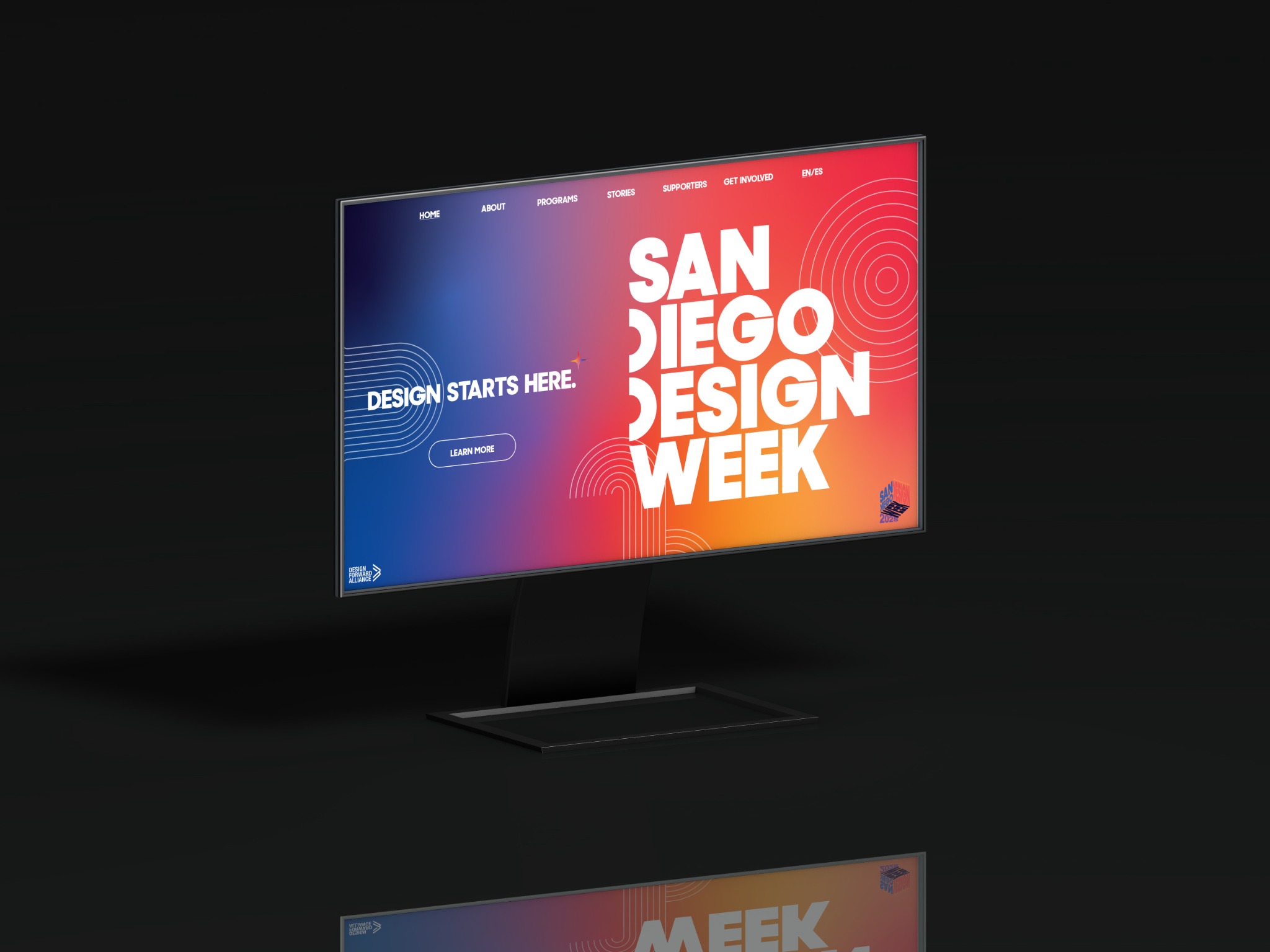 San Diego Design Week website concept displayed on an angled desktop monitor